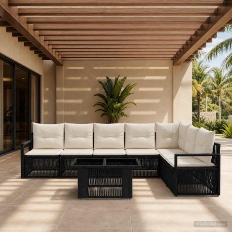 vidaXL Set Divano da Giardino 8 pz Nero e Bianco Crema polyrattan (1/5)