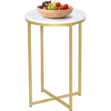 COSTWAY Beistelltisch Design, Sofatisch mit Metallgestell, Kaffeetisch rund, Telefontisch fuer Wohnzimmer Balkon Flur, Nachttisch fuers Bett (1/5)