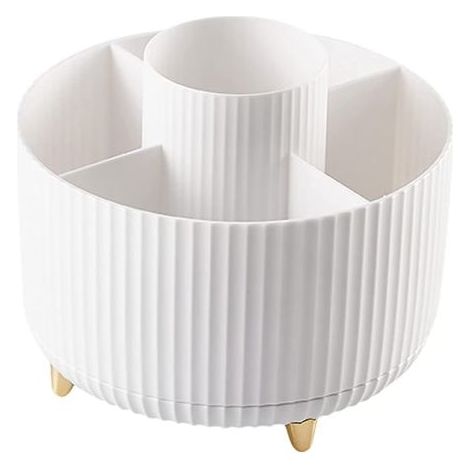 Organisateur de maquillage rotatif à 360° - Porte-pinceaux de maquillage avec 5 compartiments pour cosmétiques, bijoux et rangement pour coiffeuse et chambre. (1/5)