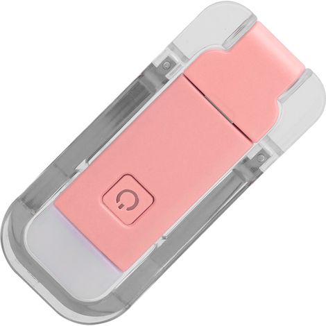 Lampe de lecture LED à pince, rechargeable par USB, 3 niveaux de luminosité, lumière blanche chaude, rose, idéale pour la lecture nocturne. (1/5)