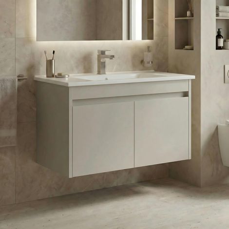Meuble vasque suspendu 85 cm cachemire 2 portes NAÏA (1/4)
