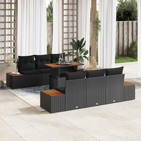 Salon de jardin 7 pièces modulable avec rangement en poly rotin noir, 76.4kg - PANGIVO (1/5)