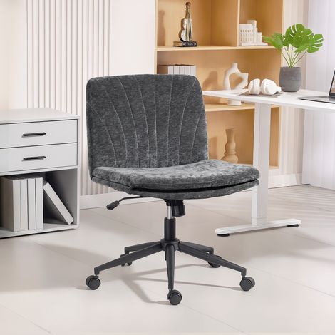 Silla de Oficina con Asiento Ancho sin Reposabrazos Ruedas Altura Ajustable Giratoria Función Basculante Gris (1/5)