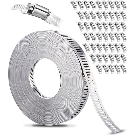 Collier de Serrage Inox 304, 20M Bande Perforée,50 Pièces Fixation (1/5)