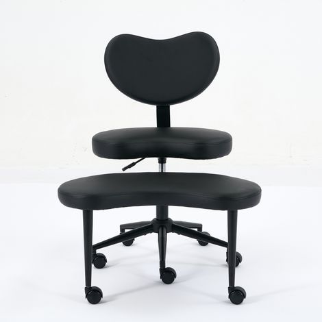 Meditation Chair Plus, Cross Legged Chair with Wheels, ADHD Chair, Criss Cross Desk Chair with Lumbar Support and Adjustable Stool, Flexible Design for Fidgety Sitters, Black PU,DE1887BK (1/5)
