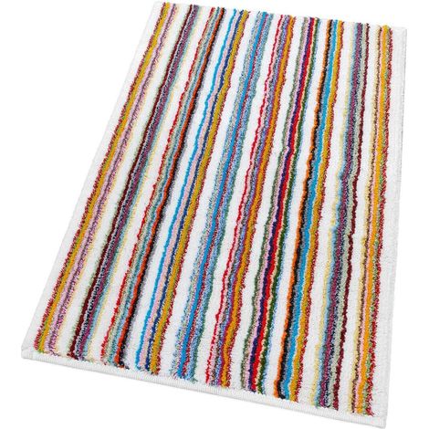 Tappeto Bagno Camera Scendiletto Puro Cotone Morbido Lavabile A Righe Bianco 100% Made In Italy - 55x90 cm