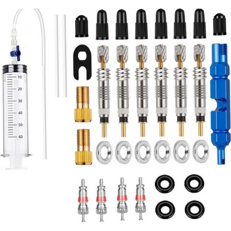 33pcs-Seringue de Mastic de vélo Tubeless et Outil de Retrait de Valve Presta avec Presta Valve Cores Obus Valve Presta Compatible avec Le kit de Montage Tubeless de Stans Sealants 60ML (1/5)