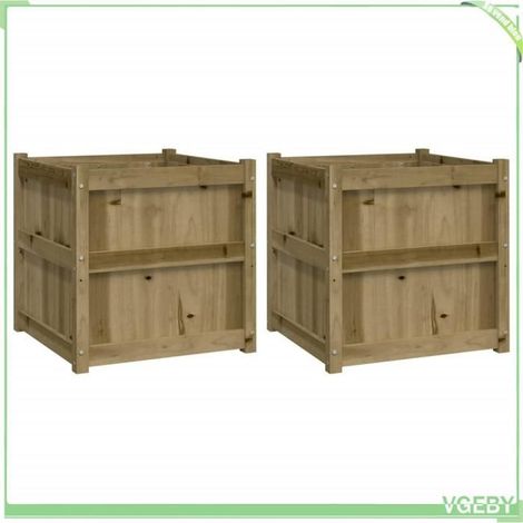 Jardinière d'extérieur - FAFEICY - 837433 - Bois de pin imprégné - 60x60x60 cm - Pack 2 pièces (1/5)