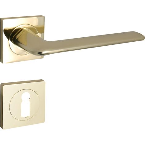 domino Türgriff Drückergarnitur BB-Buntbart Set quadratische Rosette Türklinke für Zimmertür, Bürotür, Kellertür & Innentür Türbeschläge aus Aluminium  Messing Gold Türdrückergarnitur ROMBO-QR M1 (1/5)