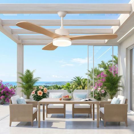 Ventilatore da Soffitto con Luce LED 106 cm - Lampadario Ventilatore Silenzioso in Legno Naturale 3 Pale con Telecomando, 6 Velocità e Timer - Naturale (1/5)