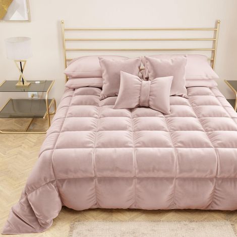 Couette en Velours Chaude Hiver Bicolore Poudré, Double Face, 220x260 cm, 350g/m², pour Lit 1 Personne, Made in Italy (1/5)