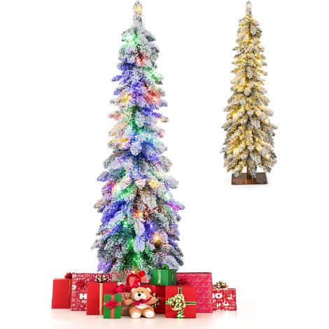 CASART4FT Pre-Lit Artificial Christmas Tree Flocked Slim XmasTree 11 Modes Light Color (1/5)
