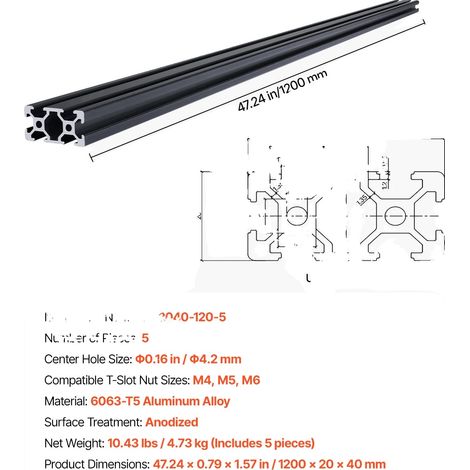 Rail Linéaire, Compatibilité T-Slot, Ingénierie de Précision, 5 PCS 1200mm (1/2)