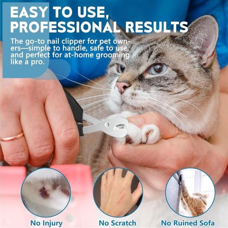 Coupe-ongles chat professionnel en acier inoxydable pour chats d'intérieur, chatons, petits chiens, lapins - Lames tranchantes précises, outil de toilettage facile à utiliser - 1 pièce, blanc et bleu (1/4)