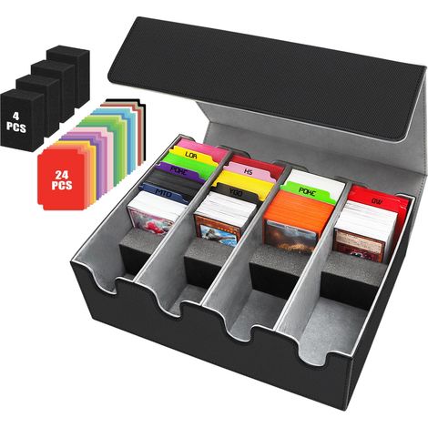 Boîte à Cartes pour Plus de 2800+ Cartes, Boîtes de Rangement pour Cartes à Collectionner Avec 24 Séparateurs, Boîtes Magnétiques de Qualité Supérieure, pour Cartes TCG Magic the Gathering (Noir Gris) (1/5)