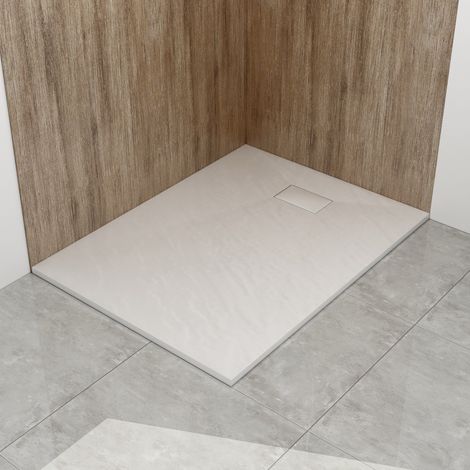 120x80 cm Weiß SMC Duschwanne Brausewanne Duschtasse Steinoptik Superflach Rutschfest ohne Ablaufgarnitur