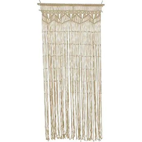 Rideau en macramé beige avec barre en bambou 90 x 200 cm