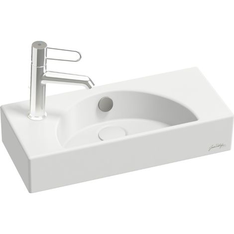 Lave-mains compact 50 cm JACOB DELAFON Odéon Rive Gauche 1 trou de robinetterie à gauche Blanc satiné avec bonde