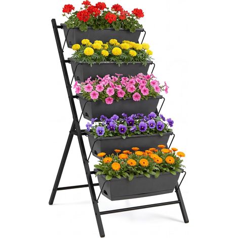 COSTWAY Fioriera Orto Letto Scaffali Piantatore Cassone Supporto Verticale Sollevato Rialzato Porta Vasi Fiori Piante Erbe Portafiori Esterno Balcone Terrazza (1/5)