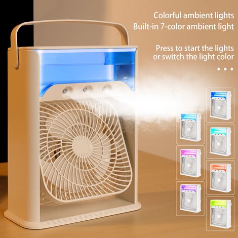 Ventilateur de bureau multifonctionnel 3 en 1 : climatiseur, rafraîchisseur d'eau, humidificateur, veilleuse 7 couleurs, USB, 3 vitesses de ventilation réglables, idéal pour la maison, le bureau et l' (1/4)