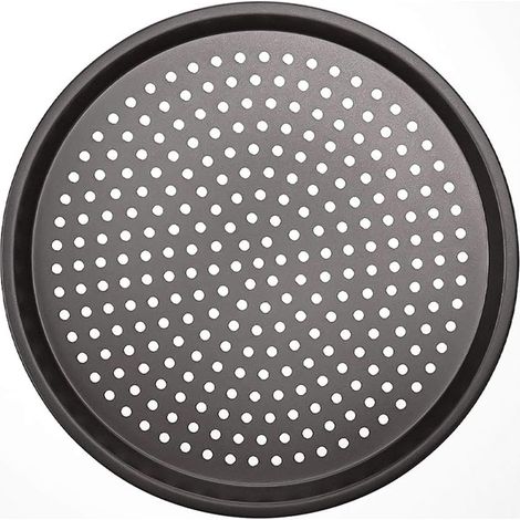 Carbon Steel Non-Stick Pizza Tray, Perforated, Round, 32x32x1.5cm (Gray) (1/5)
