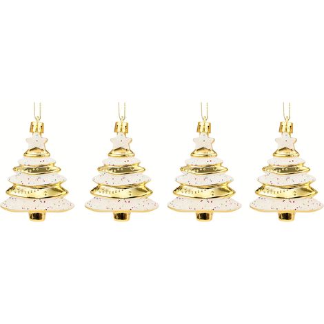 4 décorations festives pour sapin de Noël - Décorations suspendues en plastique avec étoiles, rouges et blanches, idéales pour les fêtes (1/5)