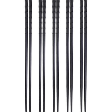 Baguettes Chinoises - Motif Bambou - Alliage Noir Qualité Alimentaire - 24 cm - Réutilisables - 10 Pièces (5 Paires)