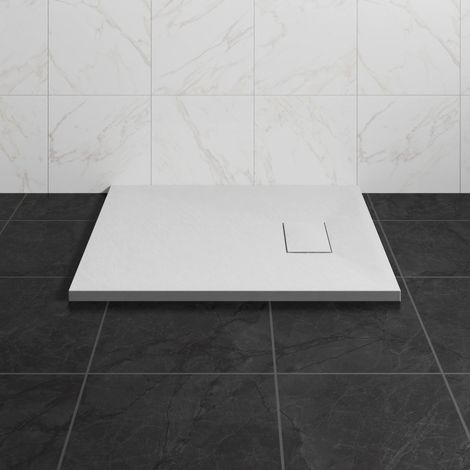 NRG 800 x 700mm SMC White Rectangle Slate Effect Bathroom Shower Tray