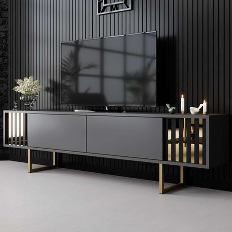 TV-Möbel Anthrazit Gold Line 180x48x30 - Goldener Rahmen