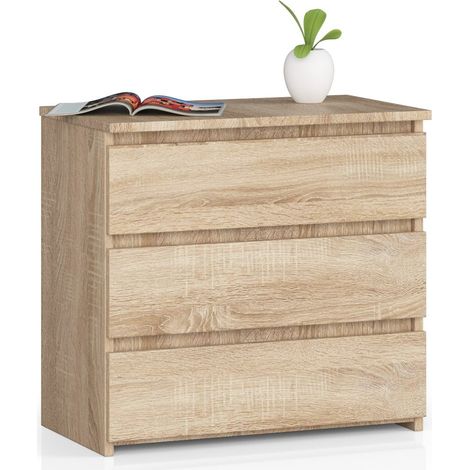 Table de chevet 60 cm – 3 tiroirs – Chêne Sonoma – Panneau stratifié – Finition mate – Dimensions 60x35x57 cm – Abamihome (1/5)