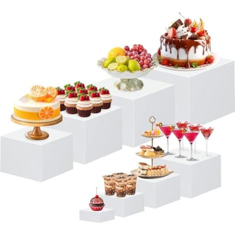 Lot de 8 Présentoirs à Dessert en Acrylique Blanc, Presentoir Aperitif Buffet, Présentoirs pour Gateaux Support Cubique Embotable Bote de Rangement pour Bonbons, pour Décoration de Fête