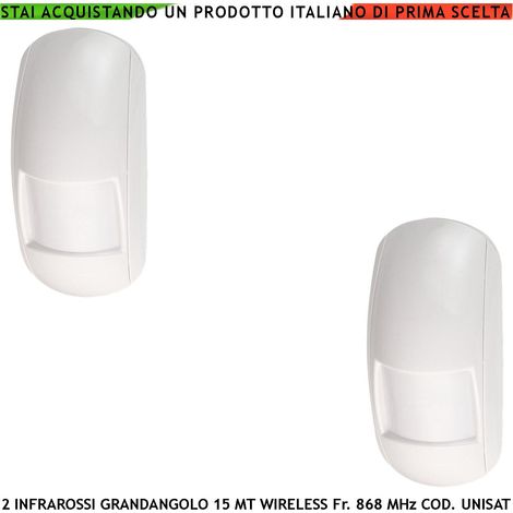 Rilevatore Infrarosso 15 Metri Grandangolo Allarme Interno 2 Pezzi Rileva Movimento di Estranei Antifurto Radio Bidirezionale Codice UNISAT2 Anti Jamming Antimanomissione Sensore Volumetrico look down (1/4)