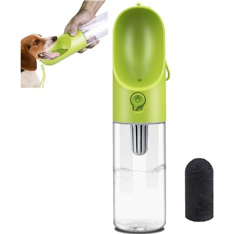One-Touch Water Dispenser for Travel Dogs, BPA-Free, Antibacterial, 400 ml (Green) (1/5)