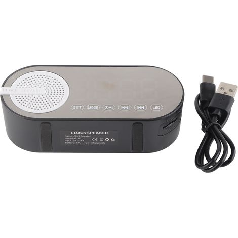 Enceinte Bluetooth avec Double Alarme, Horloge Miroir Bluetooth 5.0, Portable Rechargeable pour Fêtes et Camping, Noir (1/5)