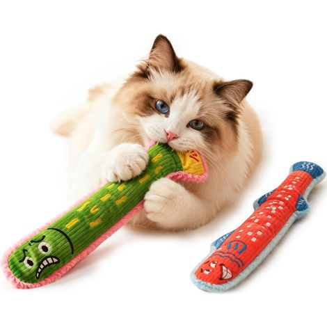 Jouets à herbe à chat en forme de poisson, jouets peluche interactifs à attraper avec couinement, jouets à mâcher poisson sonore pour chatons d'intérieur, dédiés au jeu quotidien, l'exercice et la dét (1/5)