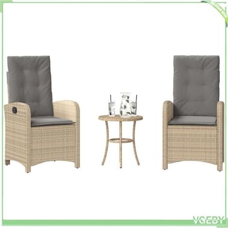 Ensemble de bistro 3 pièces - FAFEICY - 365181 - Résine tressée mélange beige - Dossier réglable - Coussins amovibles (1/5)