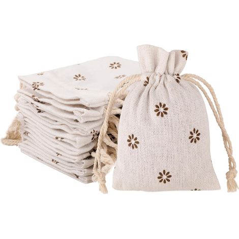 20PCS Sachets en Jute:Pochettes Sachets en Lin avec Cordon  9x12cm Sachet Toile de Jute un Motif de Fleurs Marron pour Bijoux Cadeau Mariage Anniversaire Noël (1/5)