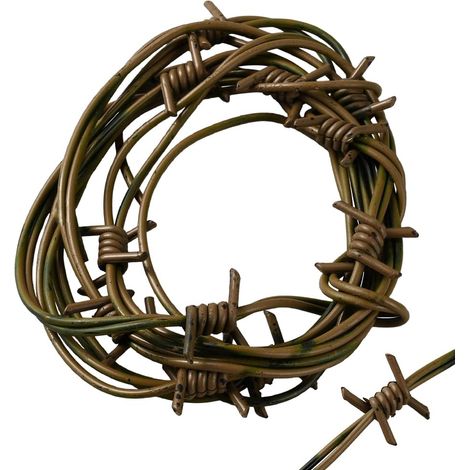 4 pièce Fausse Décoration Fil Fer Barbelé Rouillé Accessoire Décoration Western Guirlande Fil Fer Barbelé Plastique Rouleau Clôture Fil Fer Barbelé pour Halloween Cowboy Western 2.5m Olive (1/5)