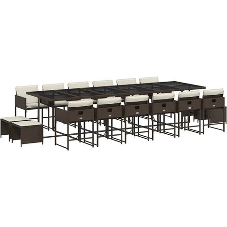 Maison Exclusive - 17-tlg. Garten-Essgruppe mit Kissen Braun Poly