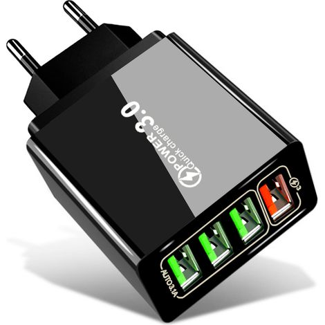 chargeurChargeur de voyage multiport 4USB à charge rapide QC3.0, charge rapide QC3.0 5V/9V/12V[P013] (1/5)