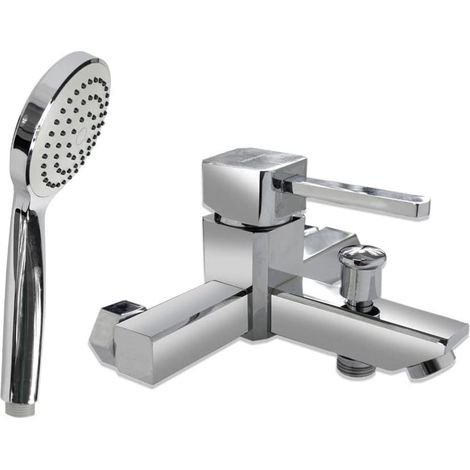 Rubinetto per vasca a parete con soffione multigetto miscelatore da doccia monocomando con doccetta da bagno in ottone cromato (1/2)