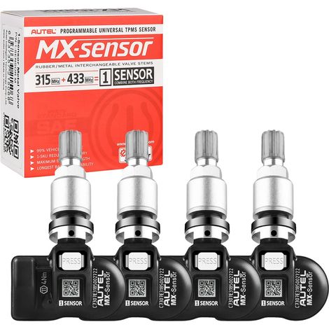 Sensor TPMS, compatible con 315MHz y 433MHz, fácil instalación, paquete de 4 sensores metálicos. (1/2)