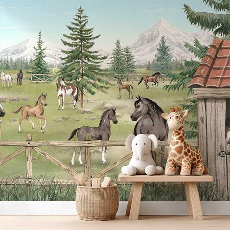 Papier peint chevaux et western chambre garçon papier peint (1/4)