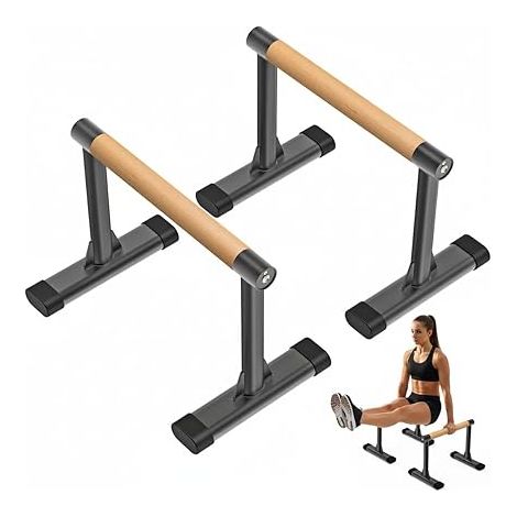 Barres de parallette pour gymnastique – Barre de pompes et de dips avec poignées en bois, support pour béquille, L-Sit et entraînement de force à domicile (1/5)