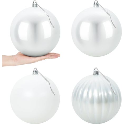 Set di palline di Natale XXL 4 pz Bianco Diam. 20 cm Plastica vidaXL (1/5)