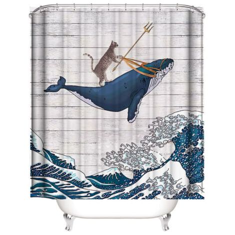 BUNTHAUS Rideau de douche imperméable avec motif chat – Décoration originale de salle de bain – 180 × 200 cm