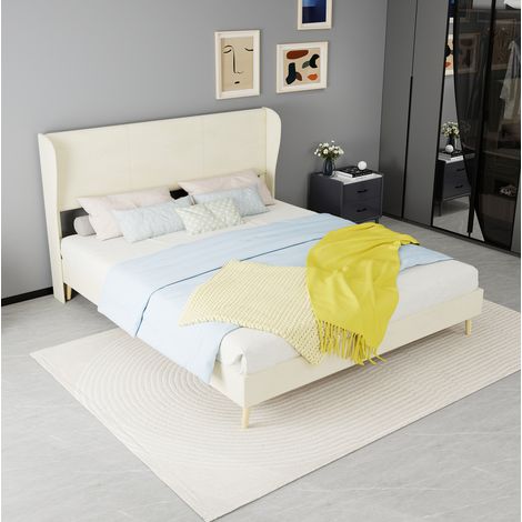 Lit 160x200 capitonné beige en tissu et métal HAVRYA (1/5)