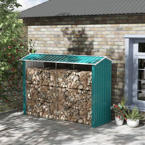 Legnaia in acciaio zincato, scaffale per legna da esterno con tetto per giardino e terrazzo, 240x86x160 cm, verde