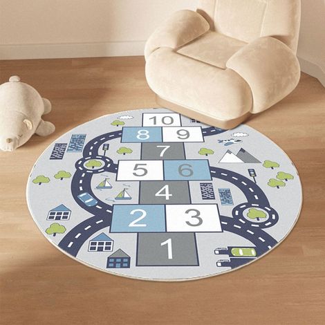 Kinderteppich, Spielmatte für Kinderzimmer, aufblasbare Boxen und Straßen, Grau [Ø 160 cm rund]