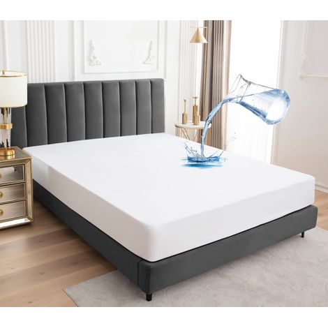 Protège Matelas imperméable 180x200cm, Premium Respirant Housse Matelas, Protège Matelas Bruit Housses, Imperméable Drap Housse (Blanc) (1/5)